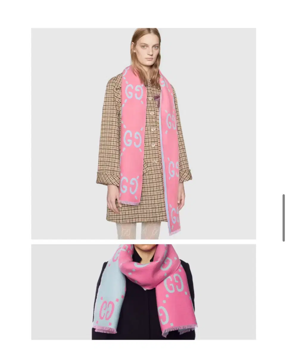 Gucci ベビーピンクツートン GG ジャカードウールシルクスカーフ